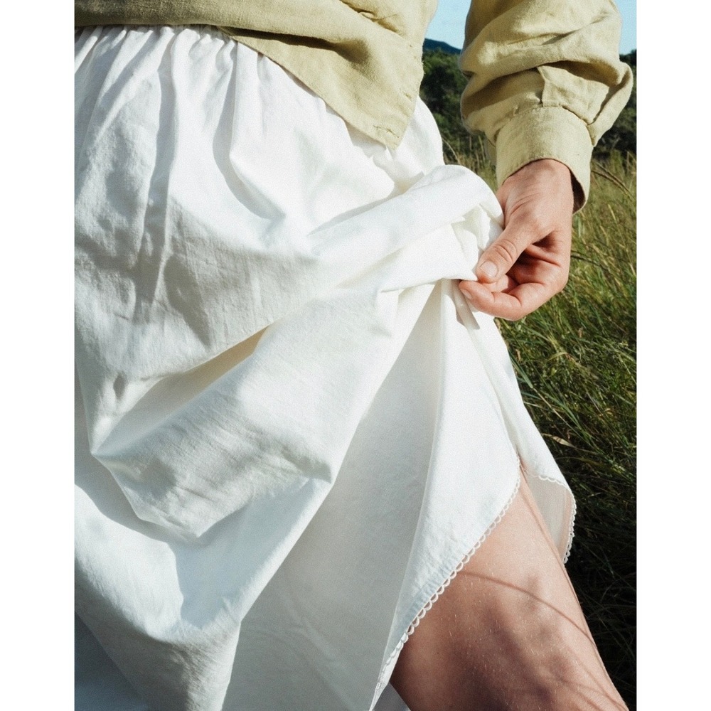 Rudy Jude Cafe Midi Skirt White Organic Cotton Pockets Sz XS Quiet Luxury - Picture 2 of 16